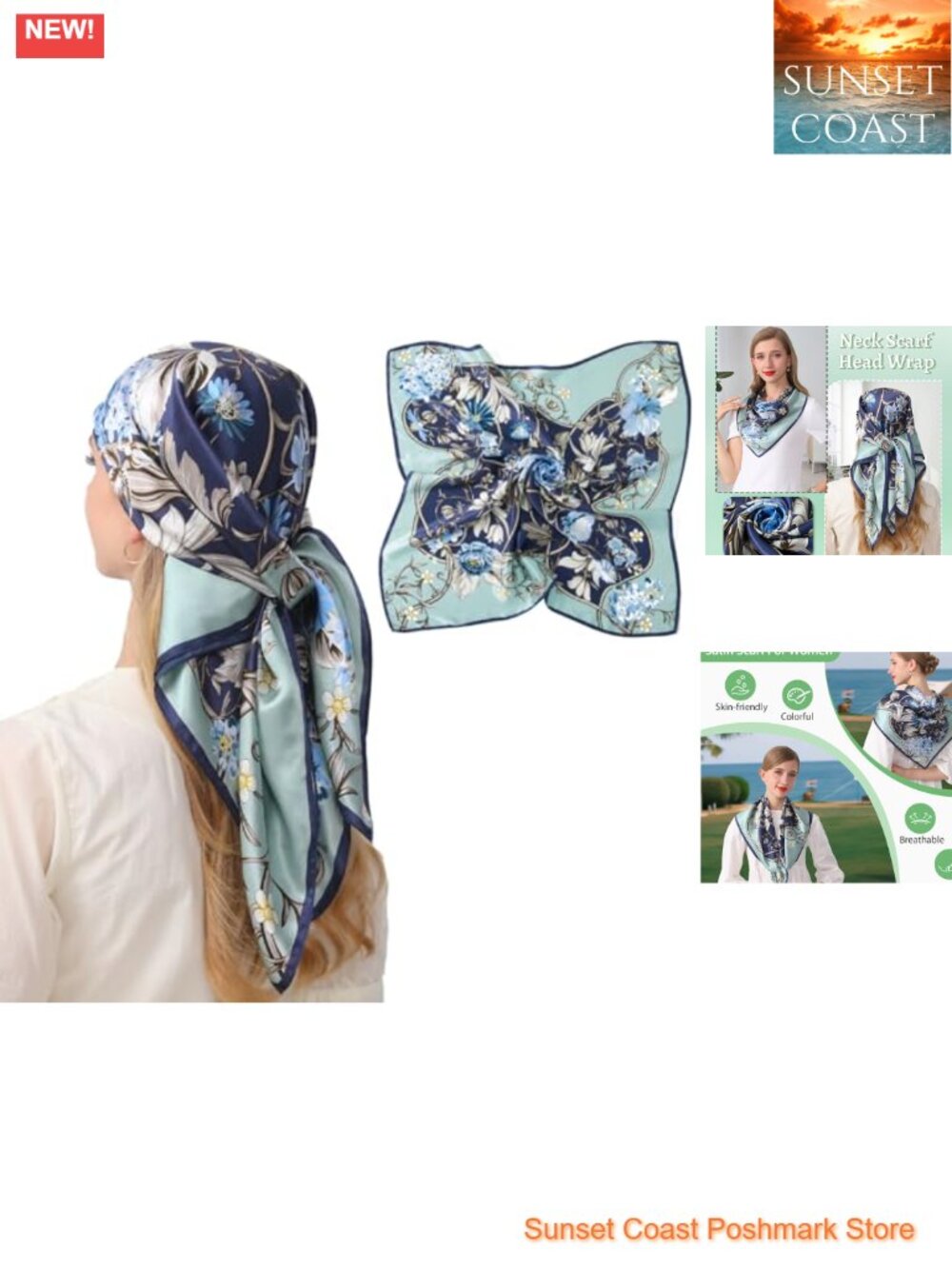 100% Mulberry Silk Head Scarf 35x35 Square Hair Scarf Lightweight Bandana for